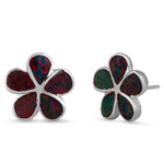 Sterling Silver Flower Black Lab Opal Stud Earrings