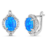 Sterling Silver Elegant Blue Lab Opal Oval CZ Halo Earrings