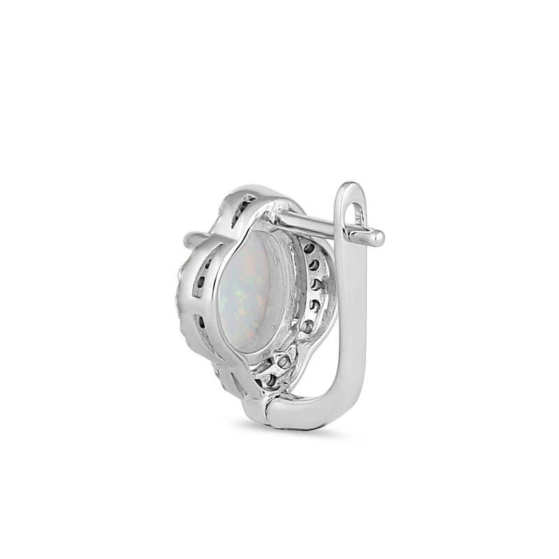 Sterling Silver Elegant White Lab Opal Oval CZ Halo Earrings