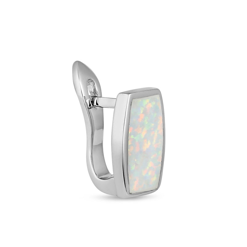 Sterling Silver White Lab Opal Squoval Earrings