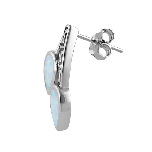 Sterling Silver White Lab Opal Greek Pear Drop Earrings