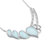 Sterling Silver White Lab Opal Curved Drops Greek Necklace
