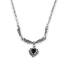 Sterling Silver Victorian Black Onyx Heart Halo Marcasite Necklace
