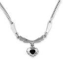 Sterling Silver Victorian Black Onyx Heart Halo Marcasite Necklace