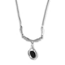 Sterling Silver Victorian Black Onyx Oval Halo Marcasite Necklace