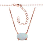 Sterling Silver Rose Gold Plated Oval White Lab Opal Necklace