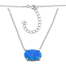 Sterling Silver Blue Lab Opal Oval Necklace