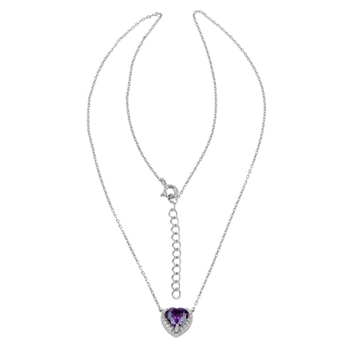Sterling Silver Amethyst and Clear CZ Heart Halo Necklace