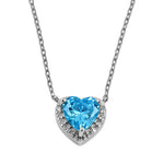 Sterling Silver Blue Topaz and Clear CZ Heart Halo Necklace