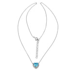 Sterling Silver Blue Topaz and Clear CZ Heart Halo Necklace