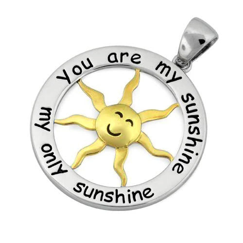 Sterling Silver Two Tone 20mm You Are My Sunshine Pendant