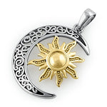 Sterling Silver Two-tone Bohemian  Sun and Moon Pendant