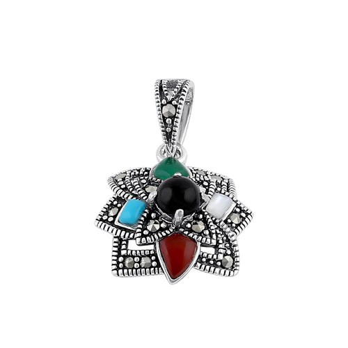 Sterling Silver Marcasite Rainbow Flower Pendant