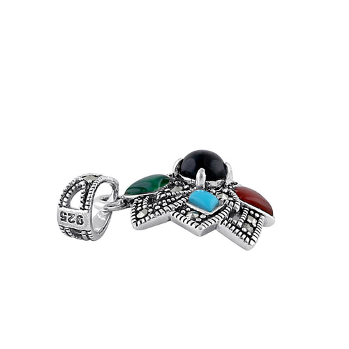 Sterling Silver Marcasite Rainbow Flower Pendant