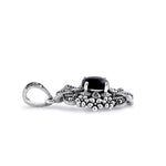Sterling Silver Onyx Ribbon Floral Marcasite Pendant