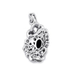 Sterling Silver Onyx Ribbon Floral Marcasite Pendant