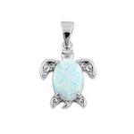 Sterling Silver White Lab Opal Filigree Sea Turtle Pendant