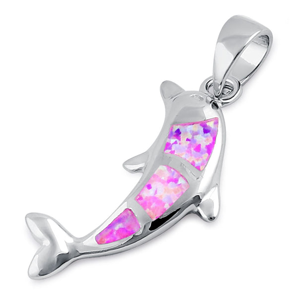 Sterling Silver Pink Lab Opal Bottlenose Dolphin Pendant