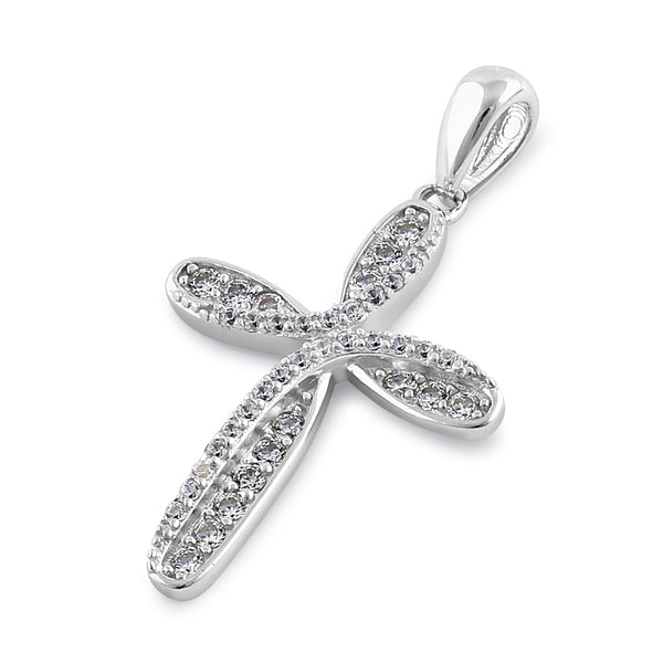 Sterling Silver Deluxe Cross Round Cut Clear CZ Pendant