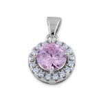 Sterling Silver Round Pink CZ Halo Pendant
