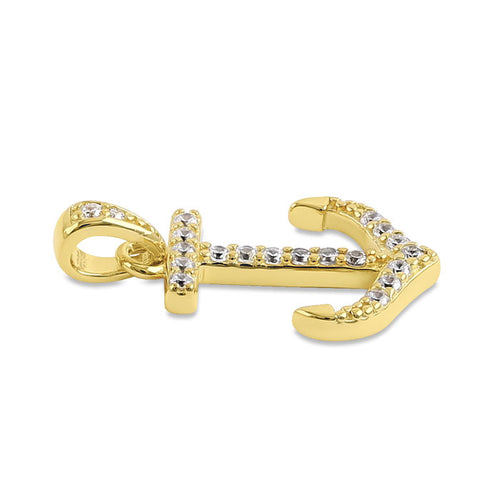 Sterling Silver Gold Plated Anchor Clear CZ Pendant