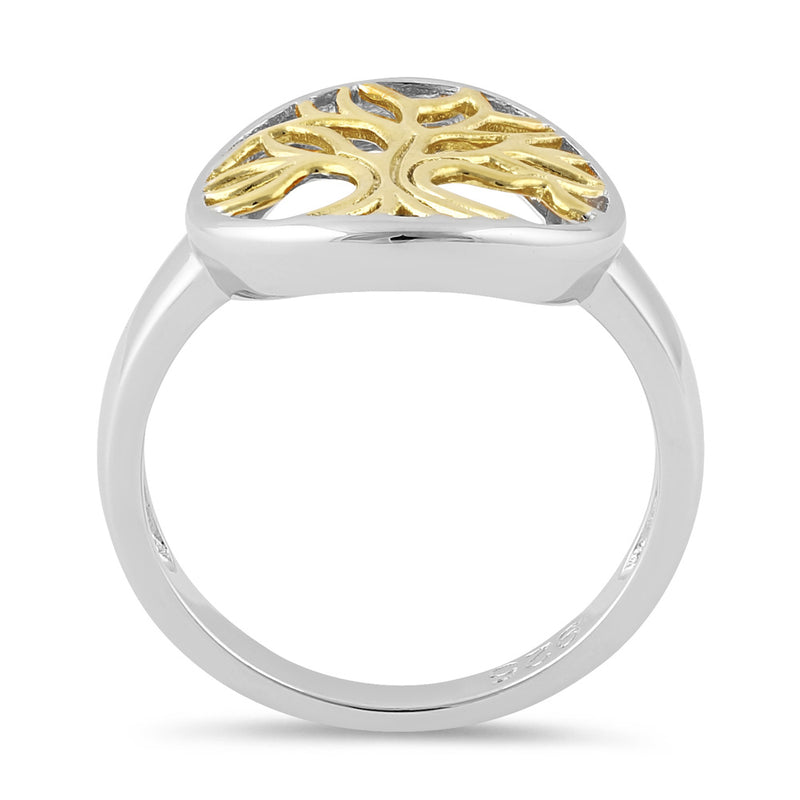 Sterling Silver Yellow Gold Plated Tree of Life Ring