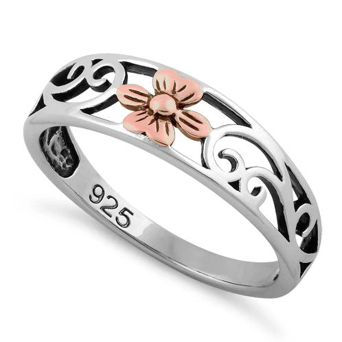 Sterling Silver Two Tone Rose Gold Plated Flower Ring