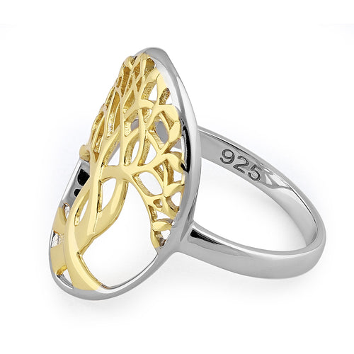 Sterling Silver Two Tone Gold Plated Tree of Life Ring