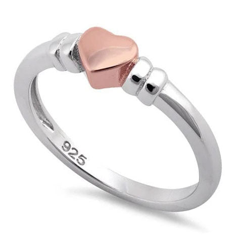Sterling Silver Two-Tone Rose Gold Plated Heart Ring for Sale