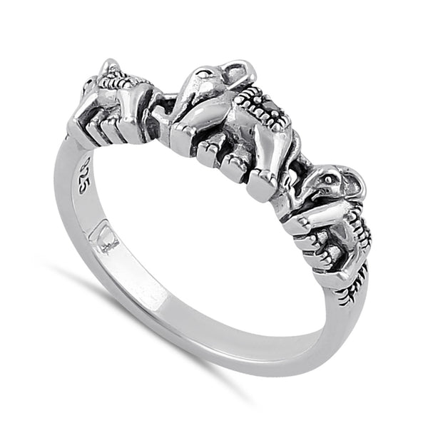 Sterling Silver Triple Elephant Marcasite Ring