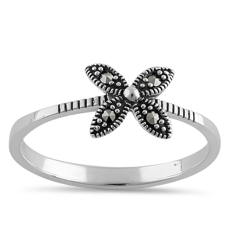 Sterling Silver Dainty Flower Marcasite Ring