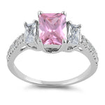 Sterling Silver Rectangular Pink CZ Ring