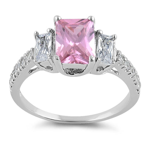 Sterling Silver Rectangular Pink CZ Ring