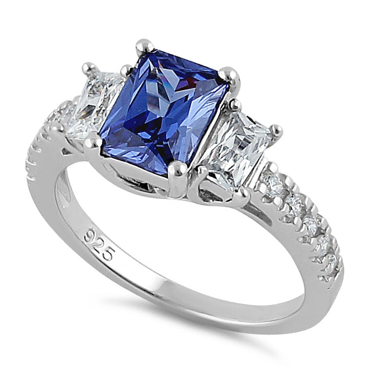 Sterling Silver 3 Stone Tanzanite CZ Ring