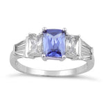 Sterling Silver Rectangular Stone Tanzanite CZ Ring