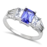 Sterling Silver Rectangular Stone Tanzanite CZ Ring