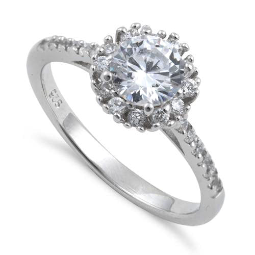 Sterling Silver Clear Halo Round Cut Engagement CZ Ring