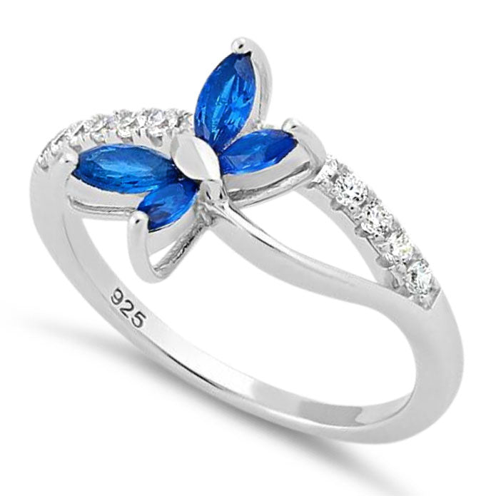 Sterling Silver Butterfly Blue Spinel CZ Ring
