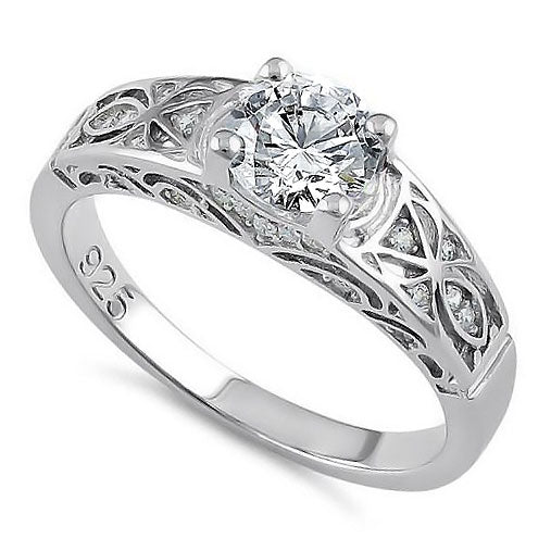 Sterling Silver Clear Round Cut Engagement CZ Ring