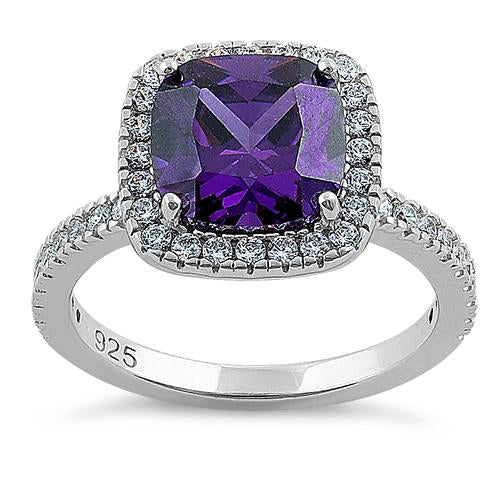 Sterling Silver Cushion-Cut Purple CZ Ring