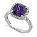 Sterling Silver Cushion-Cut Purple CZ Ring