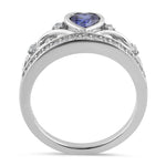 Sterling Silver Heart Crown Tanzanite CZ Ring