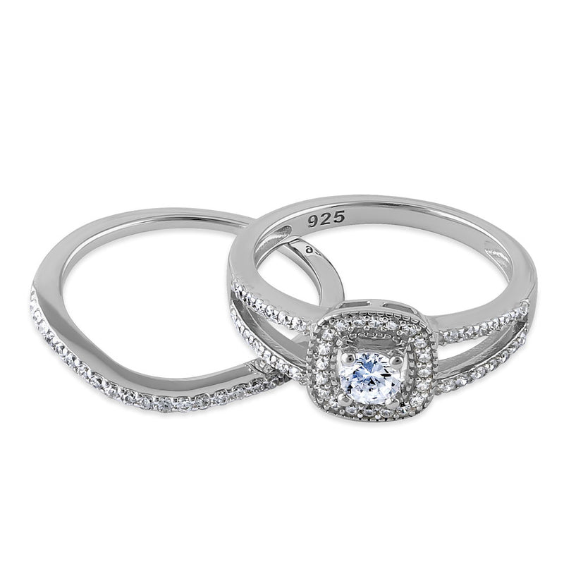 Sterling Silver CZ Wedding Set Ring