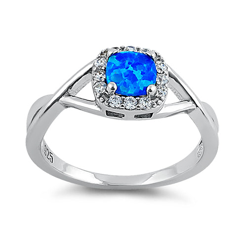 Sterling Silver Square Blue Lab Opal CZ Ring