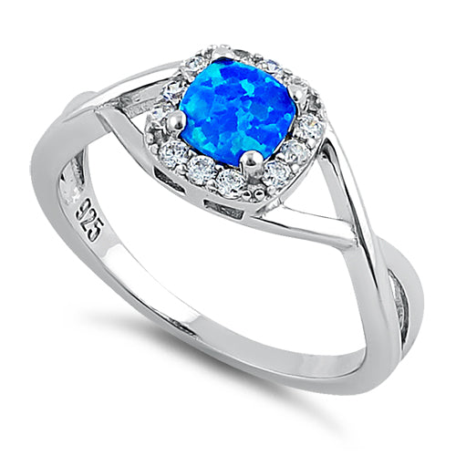 Sterling Silver Square Blue Lab Opal CZ Ring