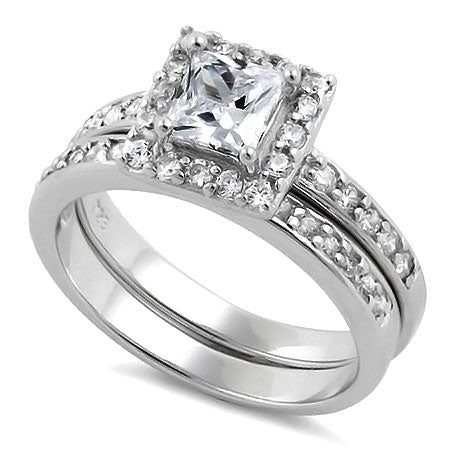 Sterling Silver Princess-Cut CZ 2-Piece Engagement Ring