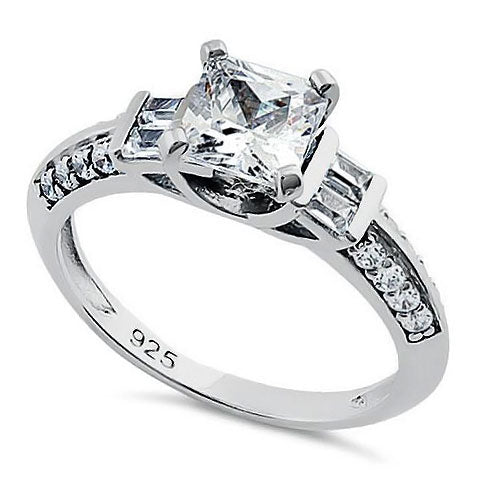 Sterling Silver Square Cut CZ Ring