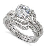 Sterling Silver Halo CZ 3-Piece Engagement Ring