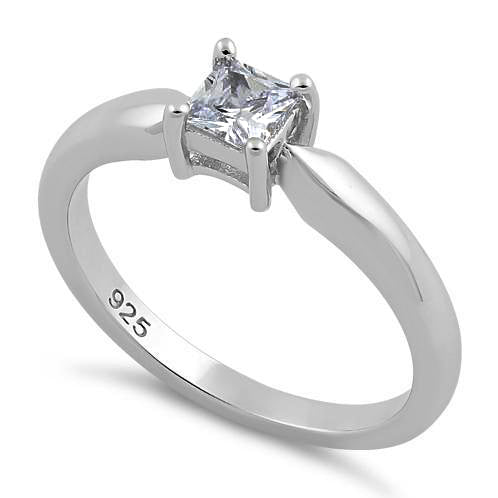 アクセサリー Silver Ring With SquareG Silver Sterling Silver Square Clear CZ Ring