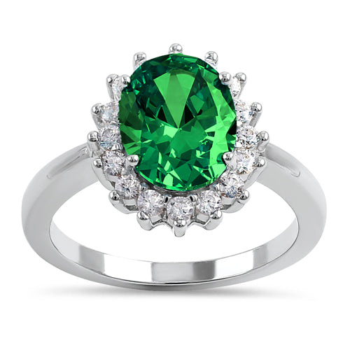 Sterling Silver Green Oval CZ Ring